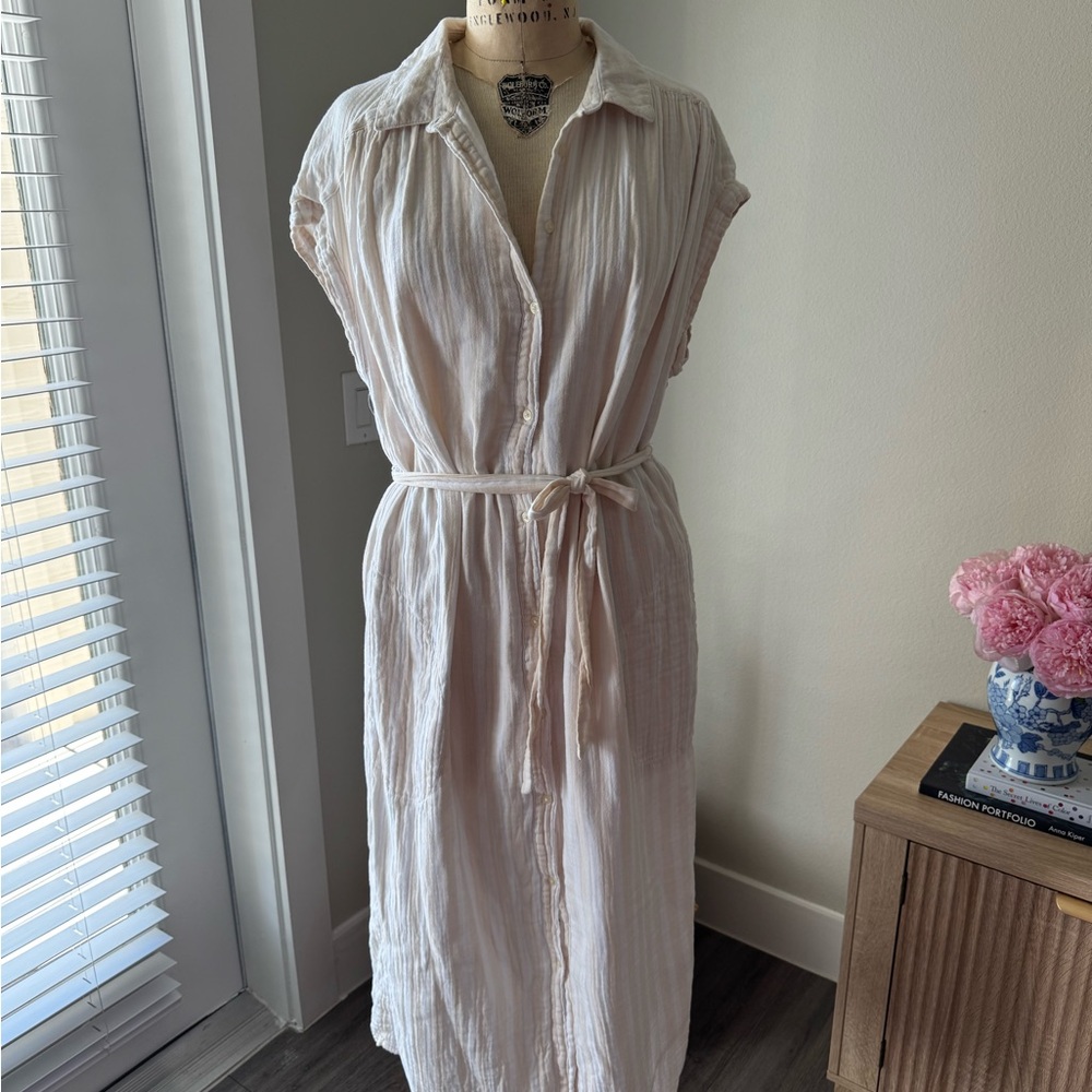 Old Navy linin Cream and white stripe Midi Dress